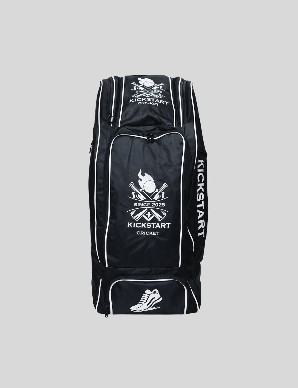 Kickstart Cricket Pro Kit Bag - Black Edition | Large Capacity Gear Bag with Shoe Pocket